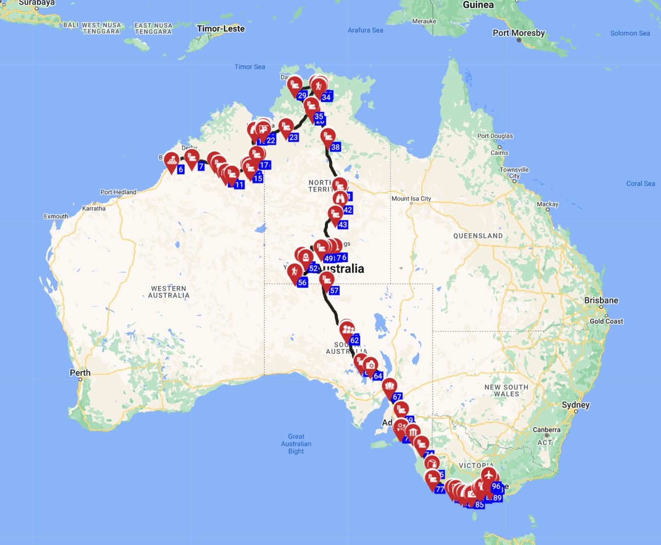 Map for Broome to Melbourne - Rugged Routes and City Lights